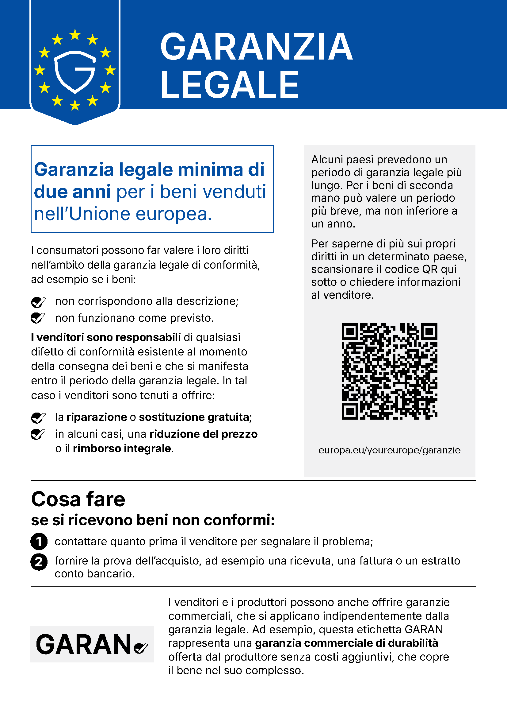 avviso armonizzato sulla garanzia legale di conformità